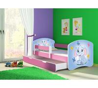 ACMA lit d'adolescent lit d'enfant lit junior set complet avec matelas sommier à lattes et protection antichute rose 26 éléphant 160x80 + coffre de lit
