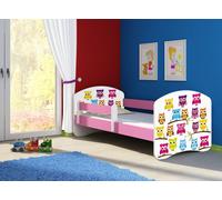 ACMA lit d'adolescent lit d'enfant lit junior set complet avec matelas sommier à lattes et protection antichute rose 31 hibou 180x80