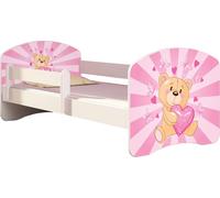 ACMA lit d'adolescent lit d'enfant lit junior set complet avec matelas sommier à lattes et protection antichute blanc 11 chiot 180x80