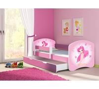 ACMA lit d'adolescent lit d'enfant lit junior set complet avec matelas sommier à lattes et protection contre les chutes rose 07 rose fée 140x70 + coffre de lit