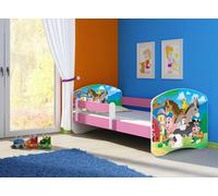 ACMA lit d'adolescent lit d'enfant lit junior set complet avec matelas sommier à lattes et protection contre les chutes rose 34 ferme 140x70