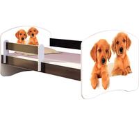 ACMA lit d'adolescent lit d'enfant lit junior set complet avec matelas sommier à lattes et protection antichute wengé 39 chiots 160x80
