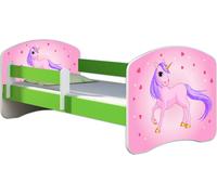 ACMA lit d'adolescent lit d'enfant lit junior set complet avec matelas sommier à lattes et protection antichute vert 17 poney 180x80
