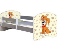 ACMA lit d'adolescent lit d'enfant lit junior set complet avec matelas sommier à lattes et protection antichute gris 11 chiot 140x70