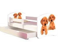 ACMA lit d'adolescent lit d'enfant lit junior set complet avec matelas sommier à lattes et protection antichute blanc 39 chiots 160x80 + coffre de lit