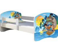 ACMA lit d'adolescent lit d'enfant lit junior set complet avec matelas sommier à lattes et protection antichute blanc 21 pirates 180x80