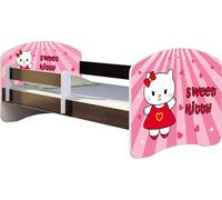 ACMA lit d'adolescent lit d'enfant lit junior set complet avec matelas sommier à lattes et protection contre les chutes wengé 15 Sweet Kitty 180x80