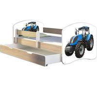 ACMA lit d'adolescent lit d'enfant lit junior set complet avec matelas sommier à lattes et protection contre les chutes Sonoma 42 tracteur 140x70 + coffre de lit