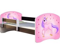 ACMA lit d'adolescent lit d'enfant lit junior set complet avec matelas sommier à lattes et protection contre les chutes wengé 17 poney 160x80