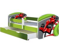 ACMA lit d'adolescent lit d'enfant lit junior set complet avec matelas sommier à lattes et protection antichute vert 06 formule 1 160x80 + coffre de lit