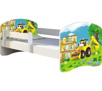ACMA lit d'adolescent lit d'enfant lit junior set complet avec matelas sommier à lattes et protection antichute blanc 20 Bagger 160x80