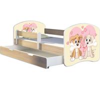 ACMA lit d'adolescent lit d'enfant lit junior set complet avec matelas sommier à lattes et protection contre les chutes Sonoma 12 chiots 180x80 + coffre de lit