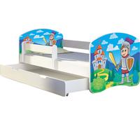 ACMA lit d'adolescent lit d'enfant lit junior set complet avec matelas sommier à lattes et protection antichute blanc 32 chevalier 180x80 + coffre de lit
