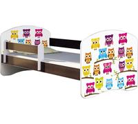 ACMA lit d'adolescent lit d'enfant lit junior set complet avec matelas sommier à lattes et protection contre les chutes wengé 31 hibou 140x70