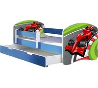 ACMA lit d'adolescent lit d'enfant lit junior set complet avec matelas sommier à lattes et protection contre les chutes bleu 06 formule 1 180x80 + coffre de lit