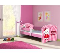 ACMA lit d'adolescent lit d'enfant lit junior set complet avec matelas sommier à lattes et protection antichute rose 15 Sweet Kitty 160x80
