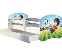 ACMA lit d'adolescent lit d'enfant lit junior set complet avec matelas sommier à lattes et protection antichute blanc 13 footballeurs 140x70 + coffre de lit