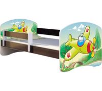 ACMA lit d'adolescent lit d'enfant lit junior set complet avec matelas sommier à lattes et protection contre les chutes wengé 29 avion 140x70