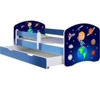 ACMA lit d'adolescent lit d'enfant lit junior set complet avec matelas sommier à lattes et protection antichute bleu 22 Kosmos 140x70 + coffre de lit