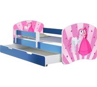 ACMA lit d'adolescent lit d'enfant lit junior set complet avec matelas sommier à lattes et protection antichute bleu 08 Princess 180x80 + coffre de lit