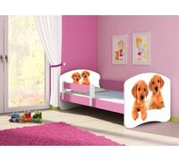 ACMA lit d'adolescent lit d'enfant lit junior set complet avec matelas sommier à lattes et protection antichute rose 39 chiots 160x80