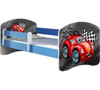 ACMA lit d'adolescent lit d'enfant lit junior set complet avec matelas sommier à lattes et protection antichute bleu 05 voiture bleue 140x70