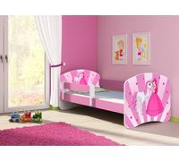 ACMA lit d'adolescent lit d'enfant lit junior set complet avec matelas sommier à lattes et protection antichute rose 08 Princess 140x70