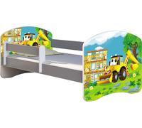 ACMA lit d'adolescent lit d'enfant lit junior set complet avec matelas sommier à lattes et protection antichute gris 20 Bagger 160x80