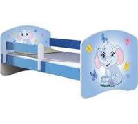 ACMA lit d'adolescent lit d'enfant lit junior set complet avec matelas sommier à lattes et protection antichute bleu 26 éléphant 140x70