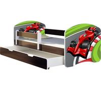 ACMA lit d'adolescent lit d'enfant lit junior set complet avec matelas sommier à lattes et protection contre les chutes wengé 06 formule 1 140x70 + coffre de lit