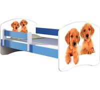 ACMA lit d'adolescent lit d'enfant lit junior set complet avec matelas sommier à lattes et protection antichute bleu 39 chiots 180x80