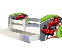 ACMA lit d'adolescent lit d'enfant lit junior set complet avec matelas sommier à lattes et protection contre les chutes blanc 06 formule 1 140x70 + coffre de lit