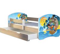 ACMA lit d'adolescent lit d'enfant lit junior set complet avec matelas sommier à lattes et protection contre les chutes Sonoma 21 pirates 160x80 + coffre de lit
