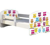 ACMA lit d'adolescent lit d'enfant lit junior set complet avec matelas sommier à lattes et protection antichute blanc 31 hibou 160x80