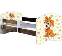 ACMA lit d'adolescent lit d'enfant lit junior set complet avec matelas sommier à lattes et protection contre les chutes wengé 11 chiot 140x70
