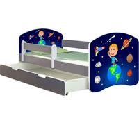 ACMA Lit d'adolescent Lit d'enfant Lit junior Set complet avec matelas Sommier à lattes et protection antichute Gris 22 Kosmos 140x70 + coffre de lit