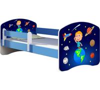 ACMA lit d'adolescent lit d'enfant lit junior set complet avec matelas sommier à lattes et protection antichute bleu 22 Kosmos 180x80