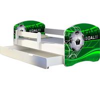 ACMA lit d'adolescent lit d'enfant lit junior set complet avec matelas sommier à lattes et protection antichute blanc 14 Goal 180x80 + coffre de lit