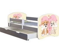 ACMA Lit d'adolescent Lit d'enfant Lit junior Set complet avec matelas Sommier à lattes et protection antichute Gris 12 chiots 160x80 + coffre de lit