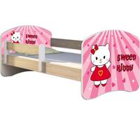 ACMA lit d'adolescent lit d'enfant lit junior set complet avec matelas sommier à lattes et protection contre les chutes Sonoma 15 Sweet Kitty 160x80