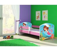 ACMA lit d'adolescent lit d'enfant lit junior set complet avec matelas sommier à lattes et protection antichute rose 09 sirène 160x80