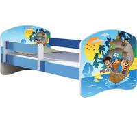 ACMA lit d'adolescent lit d'enfant lit junior set complet avec matelas sommier à lattes et protection antichute bleu 21 pirates 180x80