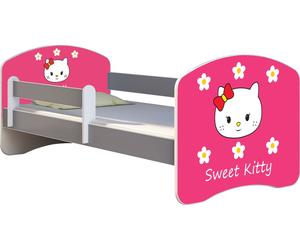 ACMA lit d'adolescent lit d'enfant lit junior set complet avec matelas sommier à lattes et protection antichute gris 16 Sweet Kitty 2 140x70