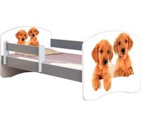 ACMA lit d'adolescent lit d'enfant lit junior set complet avec matelas sommier et protection antichute gris 39 chiots 140x70