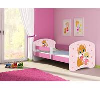 ACMA lit d'adolescent lit d'enfant lit junior set complet avec matelas sommier et protection antichute rose 33 chatons 140x70