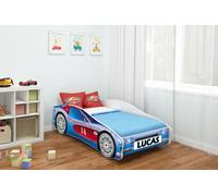 ACMA Lit d'enfant Lit de voiture Junior Cars LitEnsemble complet avec matelas, sommier et protection contre les chutes 160x80 cm - CAR-2 + NOM