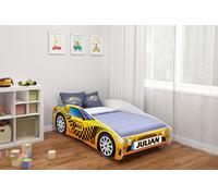 ACMA lit d'enfant lit de voiture lit junior Cars set complet avec matelas sommier à lattes et protection antichute 140x70 cm - CAR-10 + NOM