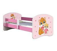 ACMA lit d'adolescent lit d'enfant lit junior set complet avec matelas sommier et protection antichute rose 33 chatons 140x70