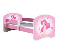 ACMA lit d'adolescent lit d'enfant lit junior set complet avec matelas sommier à lattes et protection antichute Rosa 07 Rosa Fee 140x70