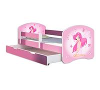 ACMA lit d'adolescent lit d'enfant lit junior set complet avec matelas sommier à lattes et protection contre les chutes rose 07 rose fée 140x70 + coffre de lit